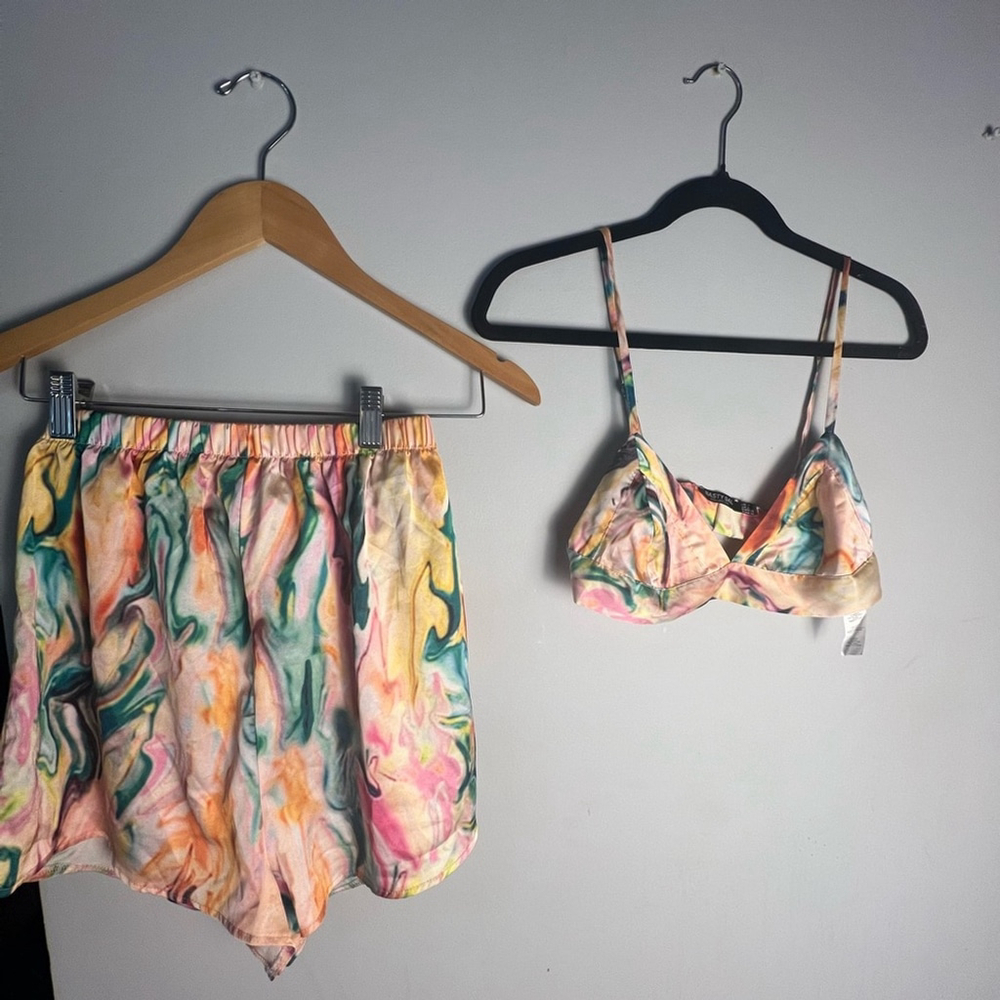 Nasty Gal Multicolor Marble Bralette and Shorts Lounge Cozy